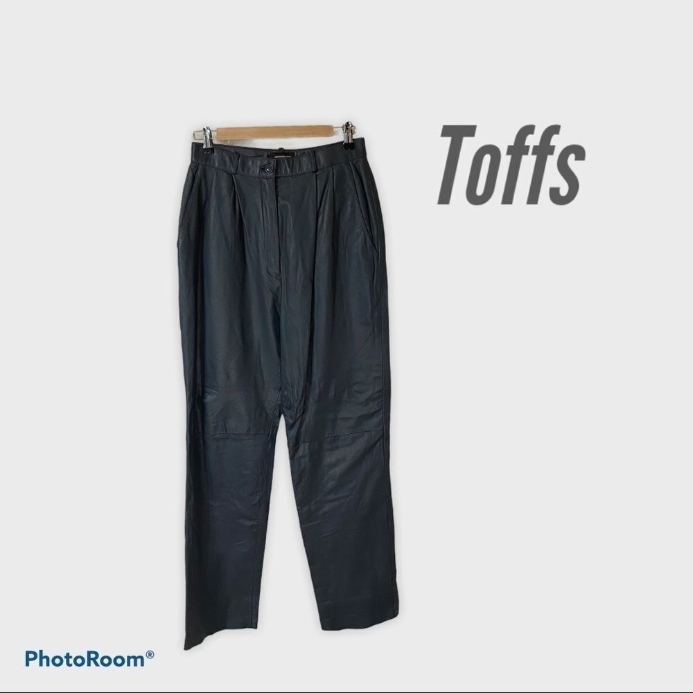 Toffs Vintg. Grey Pleated High Rise Leather Pants
